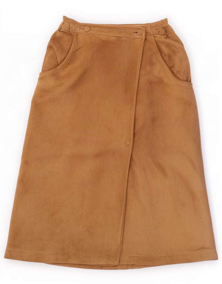 Vintage kvinders ruskind slå om nederdel IT 42 Medium W27 beige læder