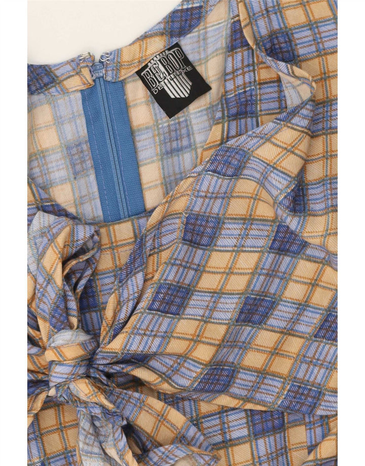 We Be Bop Dame ærmeløs Maxikjole UK 12 Medium Blue Check Rayon