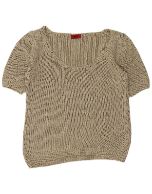 Hugo Boss Kvinder Kortærmet Boat Neck Jumper Sweater UK 14 Stor Khaki