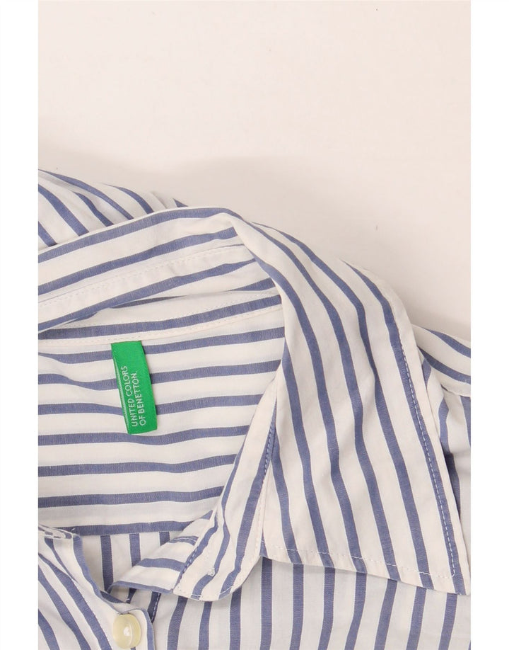 BENETTON Womens Shirt UK 14 Medium Blue Pinstripe Cotton Vintage Benetton and Second-Hand Benetton from Messina Hembry 