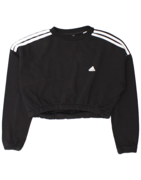 Adidas Womens Crop Sweatshirt Jumper UK 16/18 Large Black Colourblock