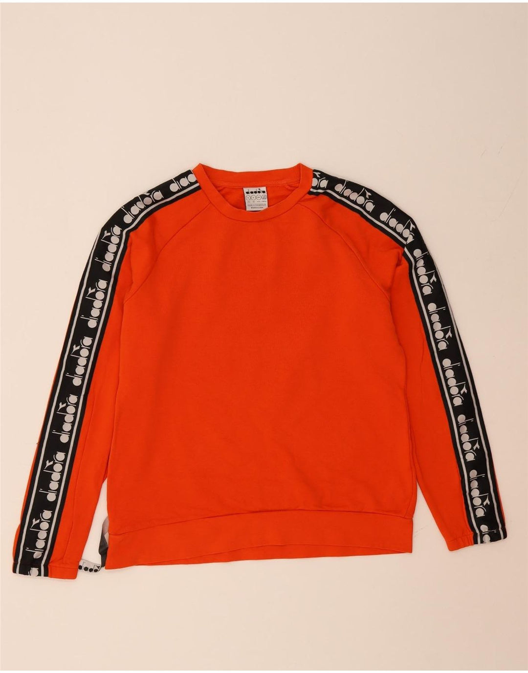 DIADORA Mens Graphic Sweatshirt Jumper Small Orange Colourblock Cotton Vintage Diadora and Second-Hand Diadora from Messina Hembry 