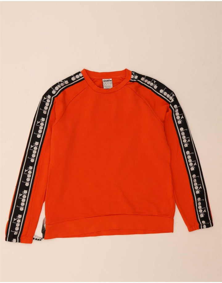 DIADORA Mens Graphic Sweatshirt Jumper Small Orange Colourblock Cotton Vintage Diadora and Second-Hand Diadora from Messina Hembry 