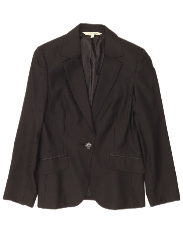 Laura Ashley Dame 1 Knap Blazer Jakke UK 10 Lille Sort Uld