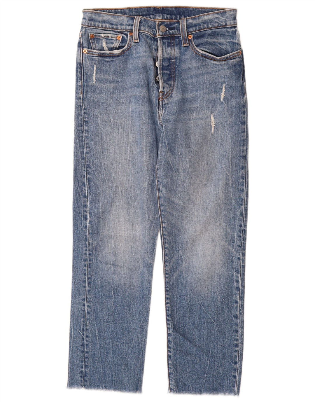 Levi's Dame Distressed Straight Jeans W27 L26 Blå Bomuld
