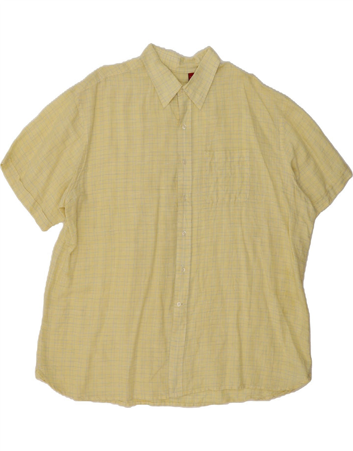 IZOD Mens Short Sleeve Shirt 2XL Yellow Check Linen Vintage Izod and Second-Hand Izod from Messina Hembry 