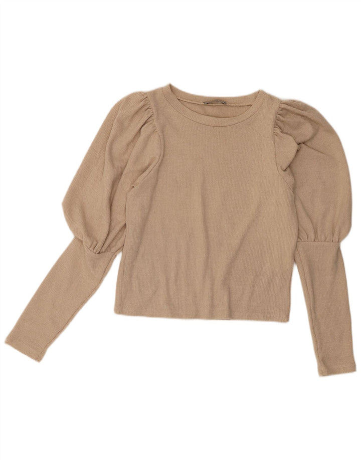 Zara Womens Crop Boat Neck Jumper Sweater UK 10 Small Beige Polyester