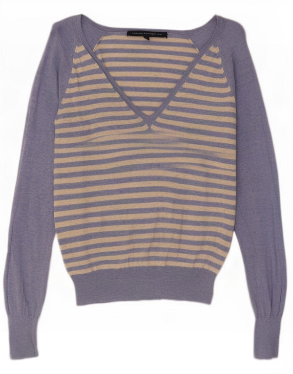 French Connection Dame V-hals sweater UK 14 Stor blå stribet