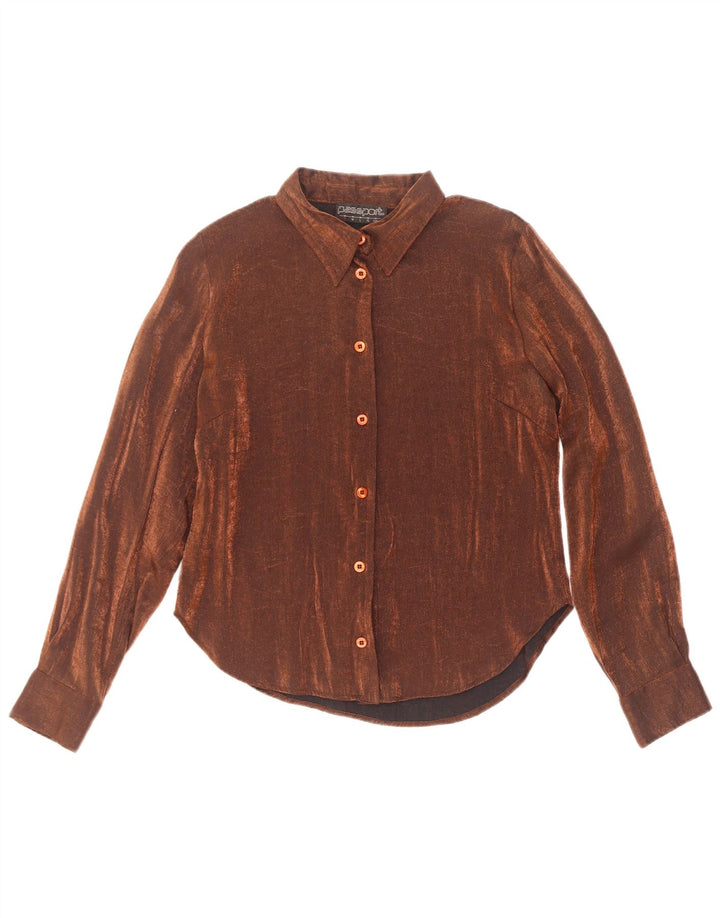 Pas Dame Skjorte Bluse UK 10 Small Brown Viscose