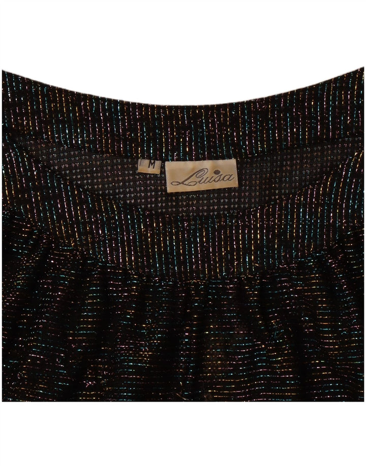 Vintage Dame Crop Batwing Bluse Top UK 14 Medium Black Flecked