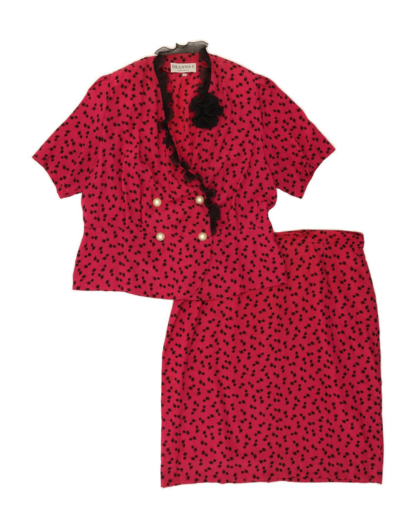 VINTAGE Womens Ruffle Front 2 Piece Skirt Set IT 49 XL W36  Pink Floral