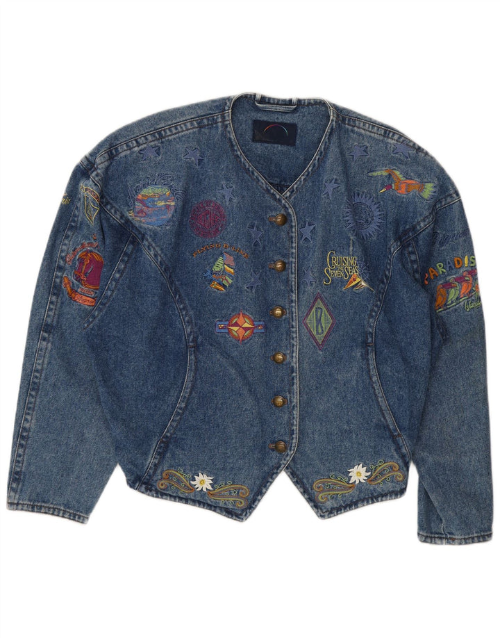 Bogner Womens Graphic Crop denimjakke UK 14 Medium Blue 90'erne