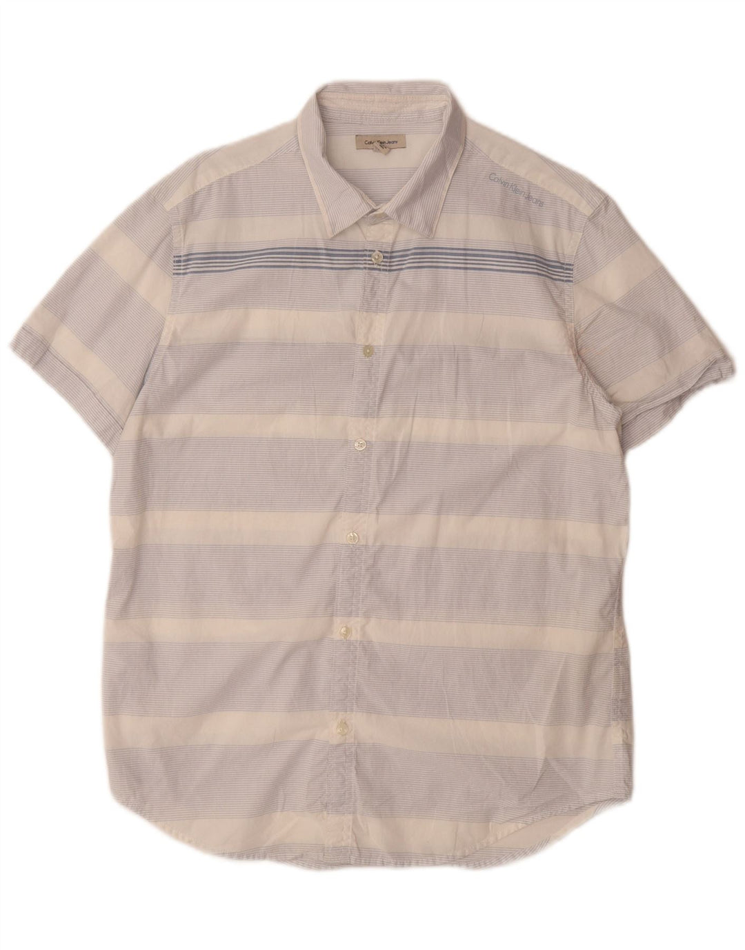 CALVIN KLEIN JEANS Kortærmet skjorte til mænd mellemblå stribet bomuld