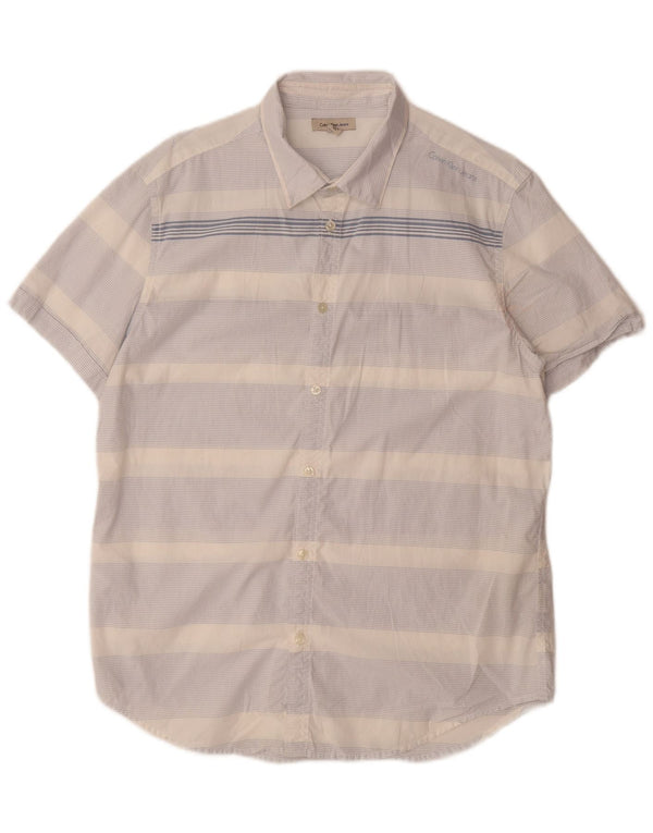 CALVIN KLEIN JEANS Kortærmet skjorte til mænd mellemblå stribet bomuld