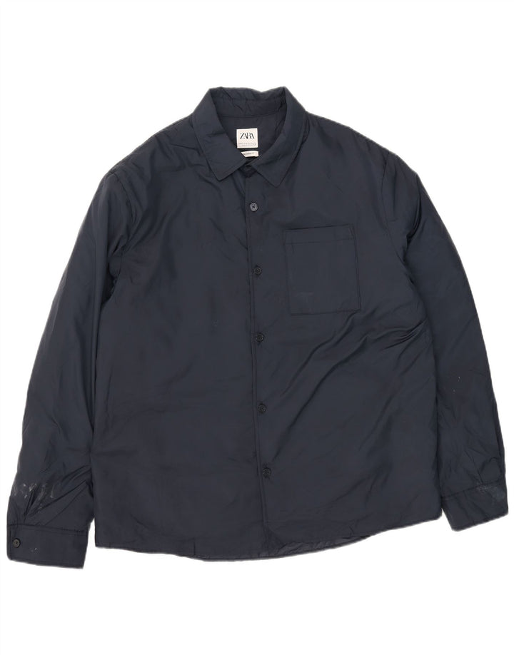 Zara Herre Windbreaker Jacket UK 42 XL Navy Blue Polyester