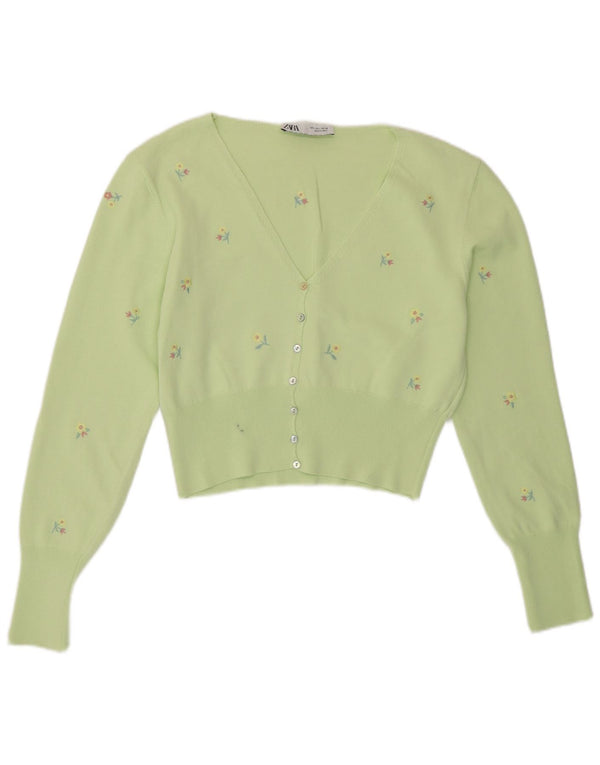Zara Womens Bolero Jumper UK 14 Large Green Floral Viscose