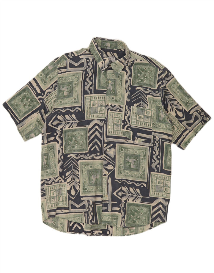 Fitzroy Kortærmet Herreskjorte Stor Grøn Patchwork Viscose