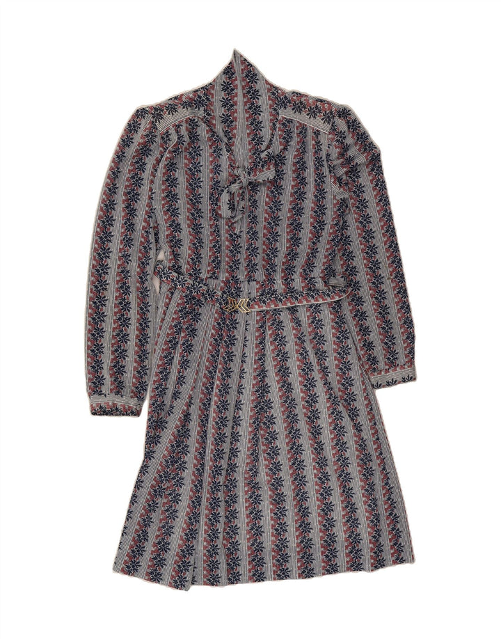 VINTAGE Womens Front Tie A-Line Dress UK 14 Medium Grey Striped Vintage Vintage and Second-Hand Vintage from Messina Hembry 