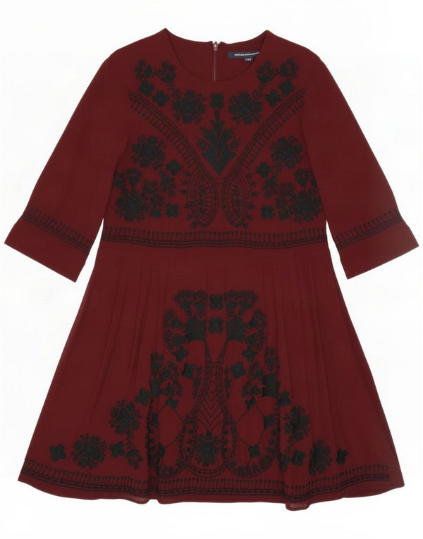 French Connection Dame A-Line Kjole UK 10 Small Burgundy Floral