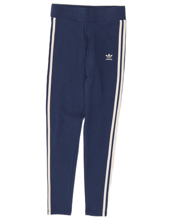 ADIDAS Dame Leggings UK 10 Small Navy Blue Bomuld