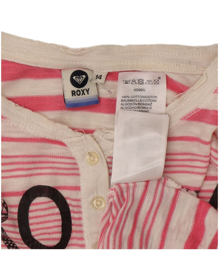 Roxy Dame Grafisk Top Langærmet UK 14 Medium Pink Stribet Bomuld