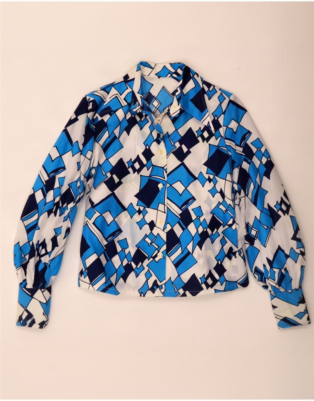 Vintage dameskjorte bluse IT 44 Medium Blue Geometric