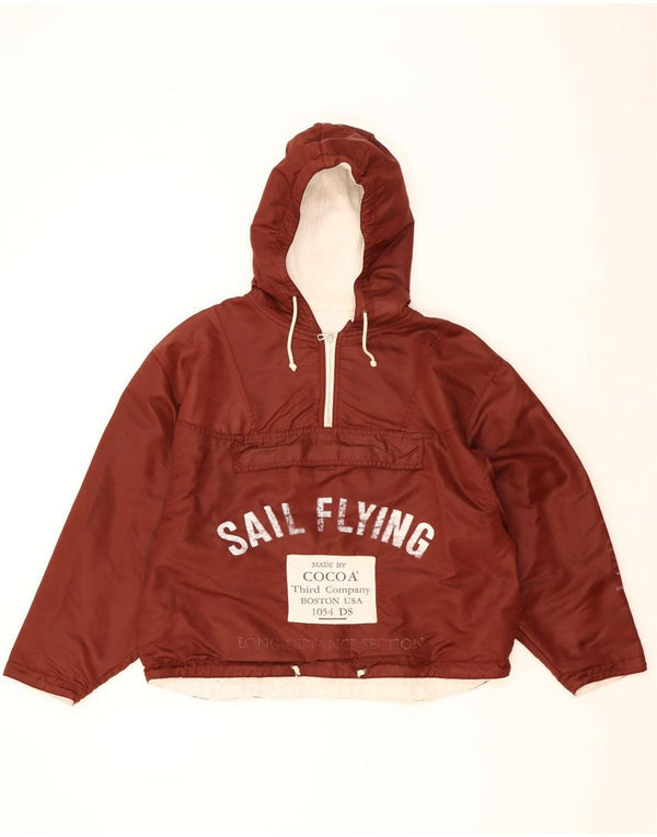 Kakao Herre Loose Fit Hooded Grafisk Anorak Jacket UK 38 Medium Maroon