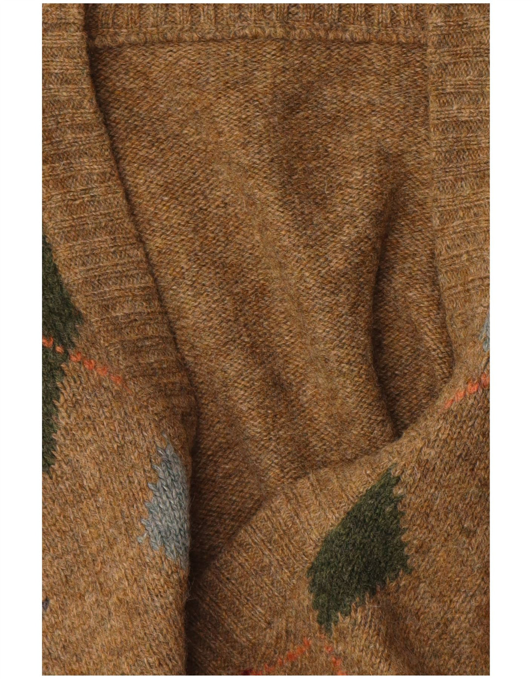 Vintage Herre V-hals sweater Medium Brun Argyle/Diamond