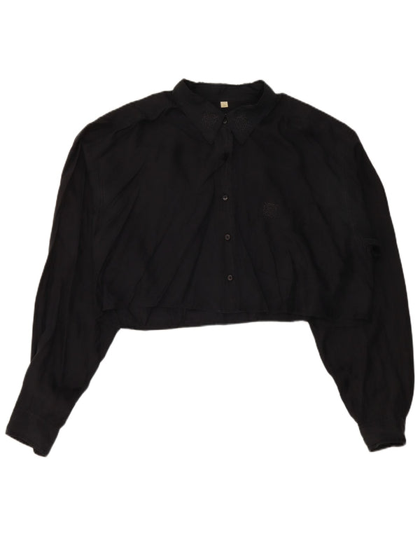 Vintage Dame Loose Fit Crop Shirt Bluse UK 14 Medium Black