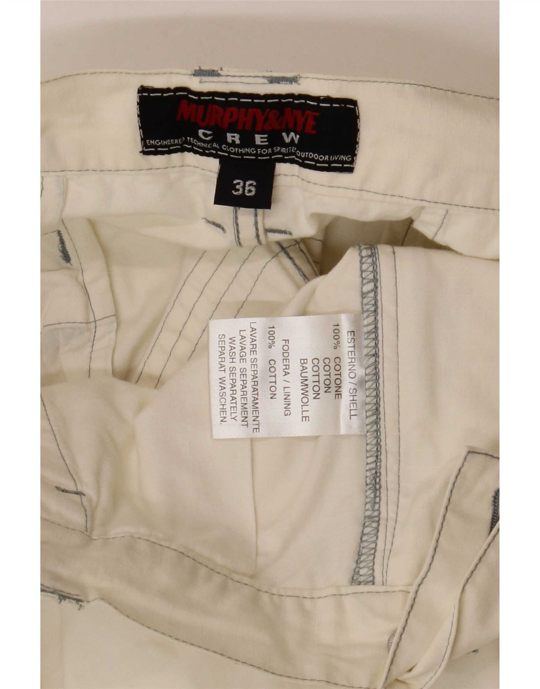 Murphy & Nye Herre grafiske Cargo Shorts Large W36 Off White Bomuld