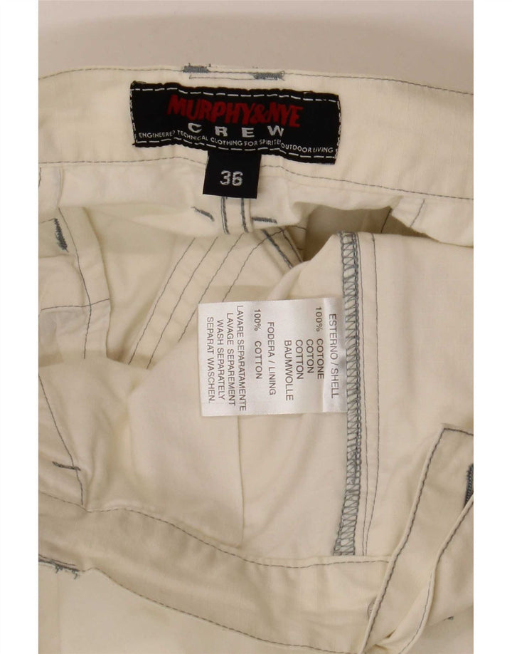 Murphy & Nye Herre grafiske Cargo Shorts Large W36 Off White Bomuld