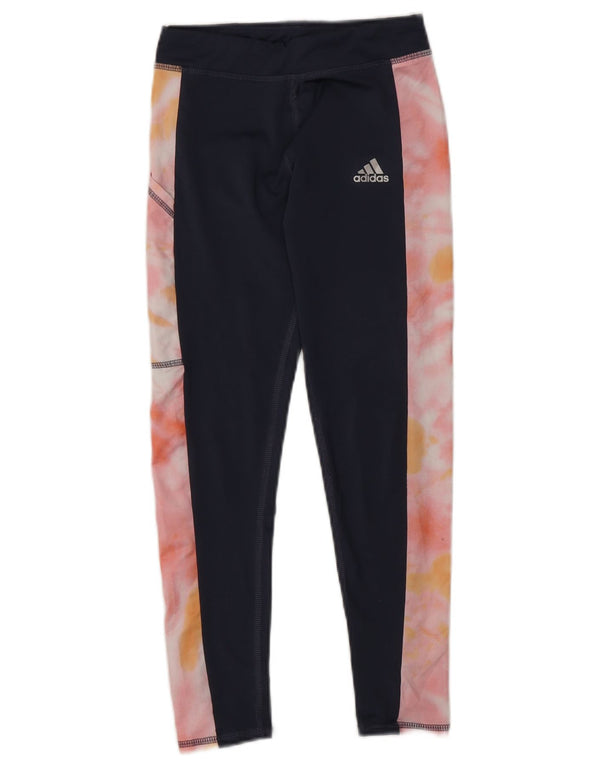 Adidas Girls Aeroready Leggings 7-8 år Small Navy Blue Tie Dye Polyester