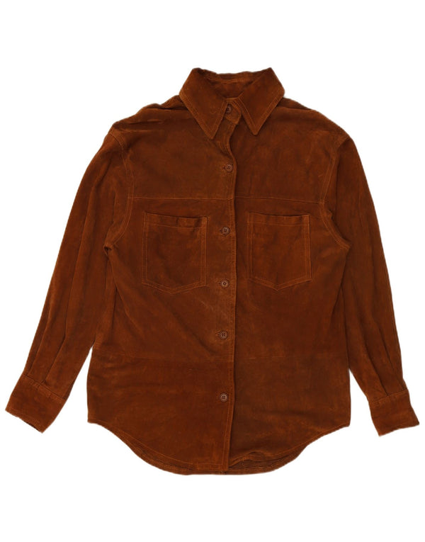 VINTAGE ruskindsskjorte til kvinder UK 16 Large Brown