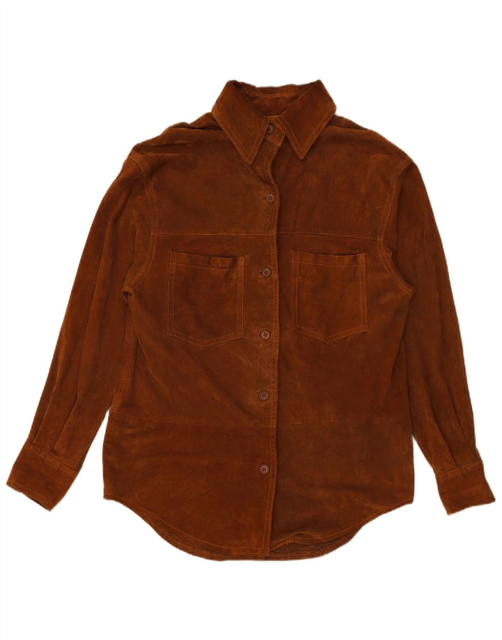 VINTAGE ruskindsskjorte til kvinder UK 16 Large Brown