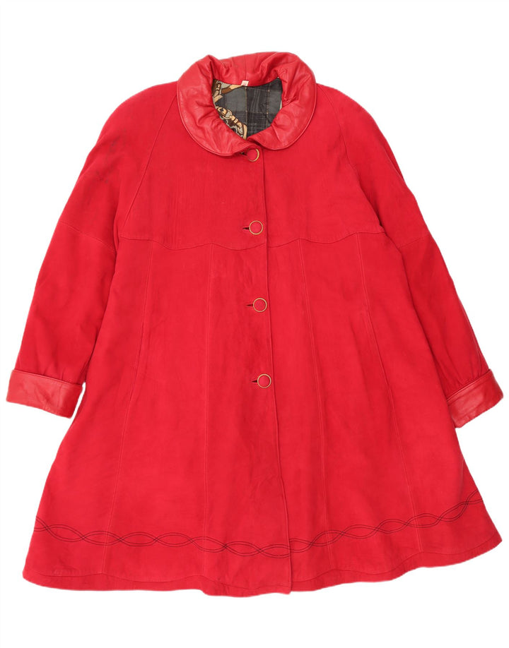 Vintage kvinders oversized ruskindsfrakke UK 14 Medium rødt læder