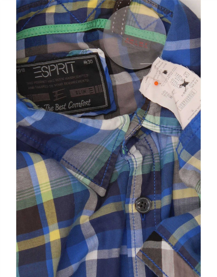 Esprit Herre flannelskjorte 2XL blå ternet bomuld