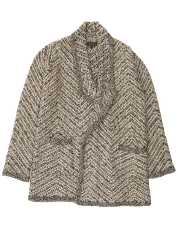 Marks & Spencer Dame Longline Cardigan Sweater UK 14 Medium Grey Chevron