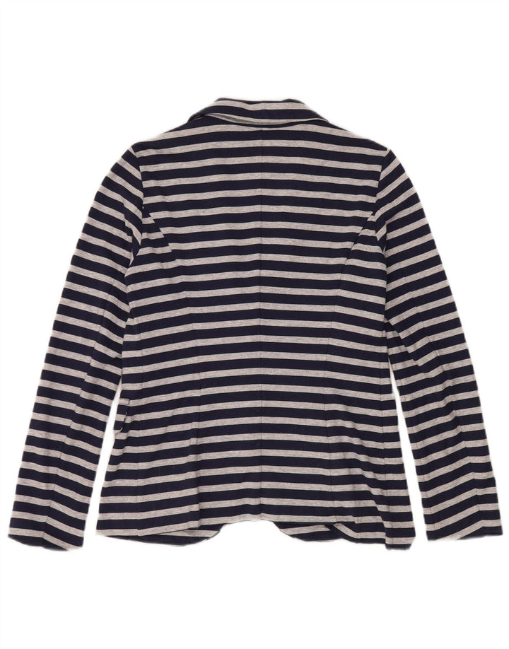 Benetton Dame 1 Knap Blazer Jacket UK 10 Small Navy Blue Stribet