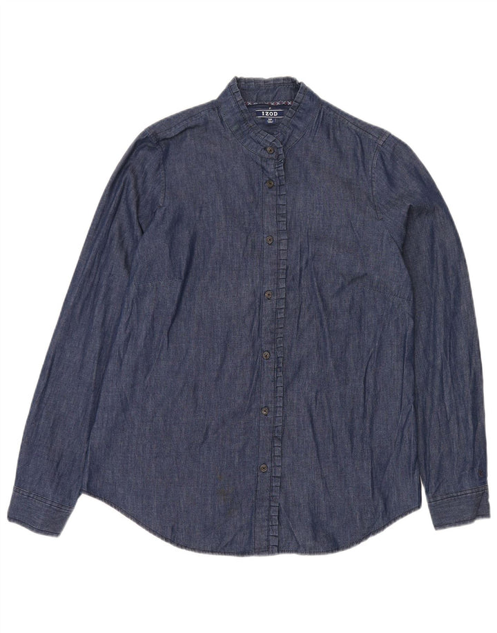 IZOD Dame Denim Shirt UK 10 Small Navy Blue Bomuld
