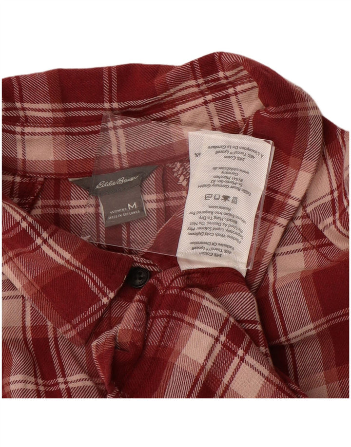 EDDIE BAUER Dame Loose Fit Longline Flannel Shirt UK 14 Medium Red Check
