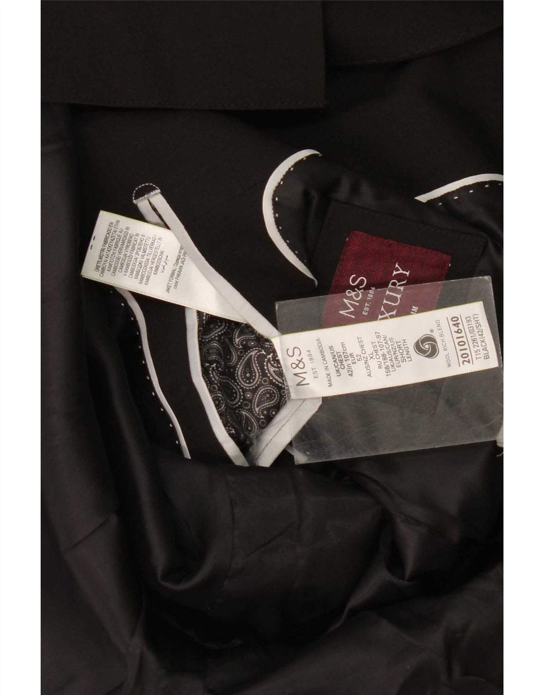 Marks & Spencer Herre 2-knaps blazerjakke UK 42 Stor sort uld