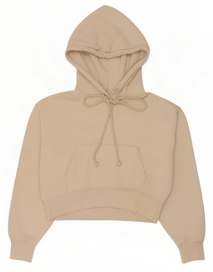 Zara Dame Crop Hoodie Jumper UK 14 Medium Beige Polyester