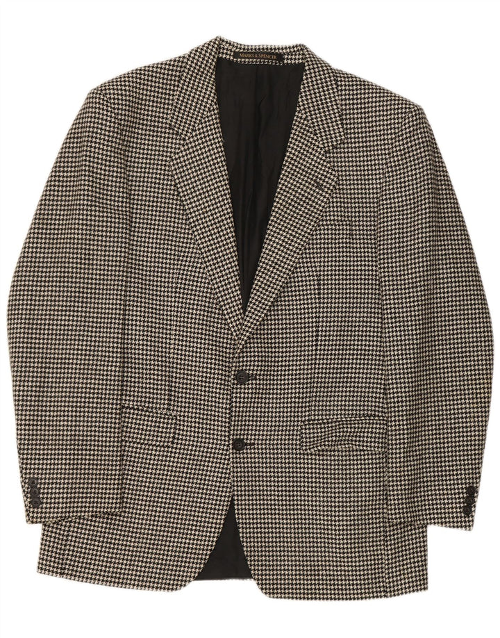 Marks & Spencer Herre lang blazerjakke UK 40 Medium Black Houndstooth