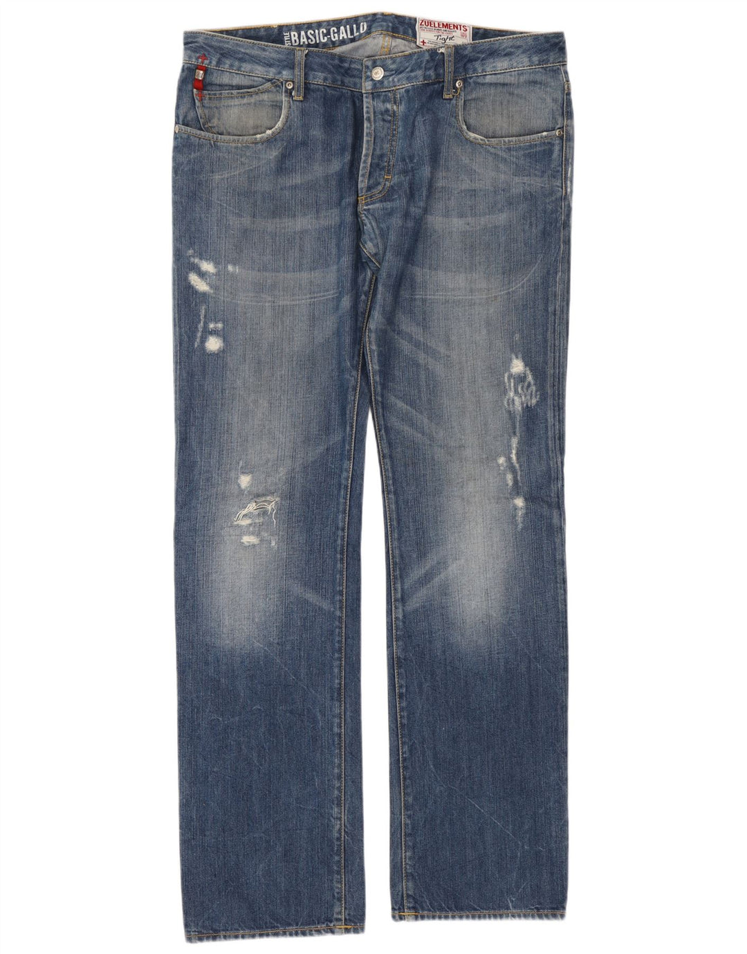Zu Elements Herre Distressed Straight Jeans W36 L35 Blå Bomuld