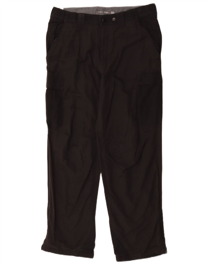 Marks & Spencer Herre Straight Cargo Bukser W34 L29 Sort Polyamid