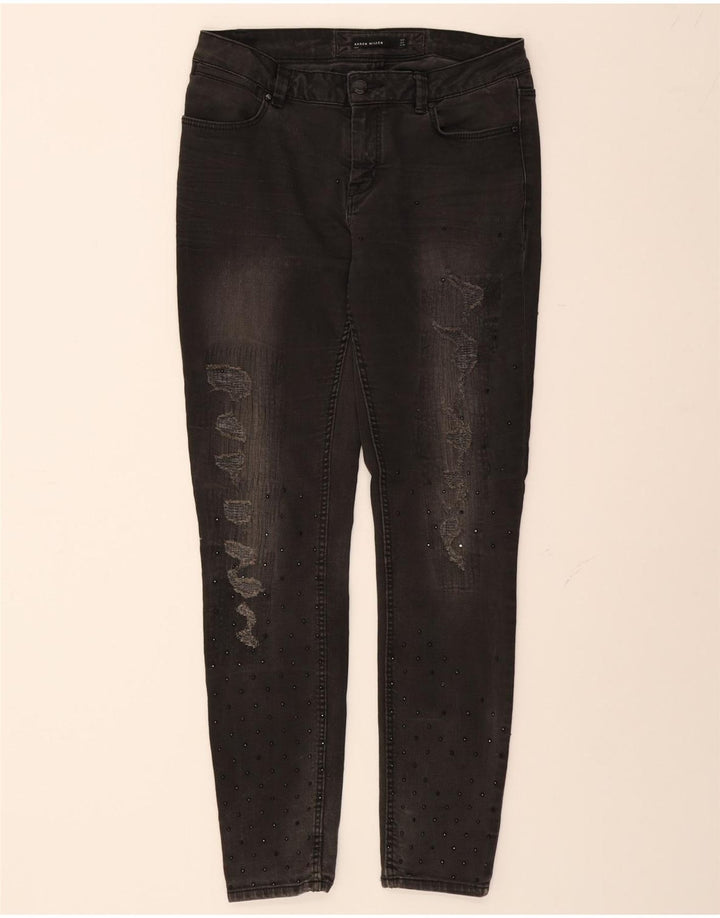 KAREN MILLEN Womens Distressed Slim Jeans UK 12 Medium W30 L29 Black Vintage Karen Millen and Second-Hand Karen Millen from Messina Hembry 