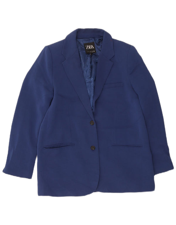 Zara Dame 2 Button Blazer Jacket UK 14 Medium Navy Blue Polyester