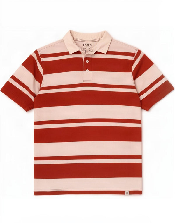 Izod Rugby Polo Shirt til mænd Lille rødstribet bomuld