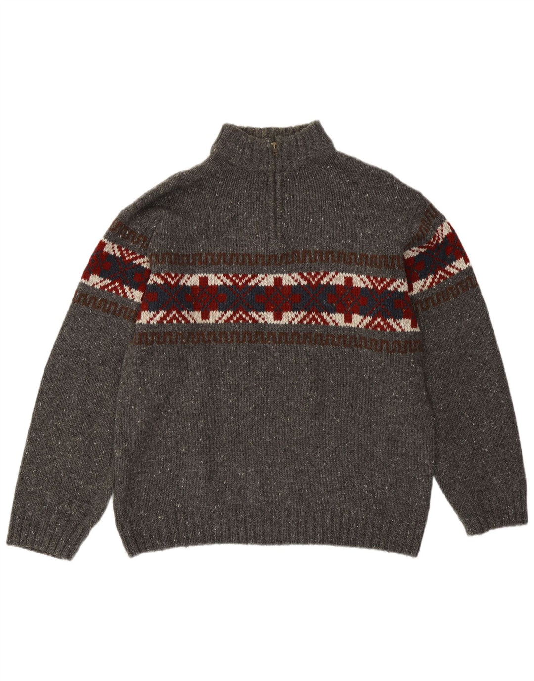 C&A Herre Zip Neck Sweater Sweater Large Grey Fair Isle Akryl