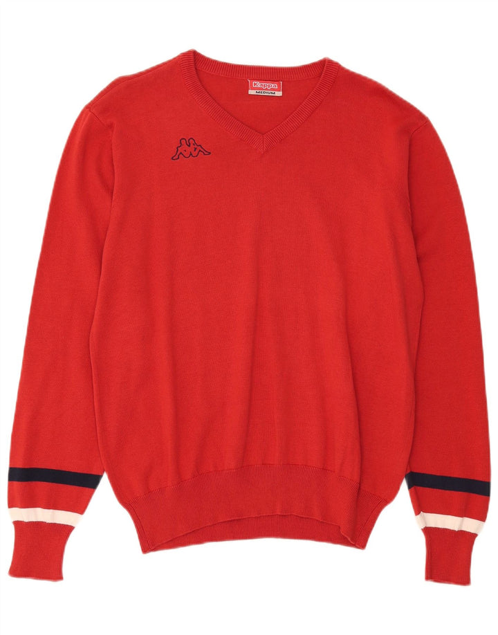 KAPPA Mens V-Neck Jumper Sweater Medium Red Cotton
